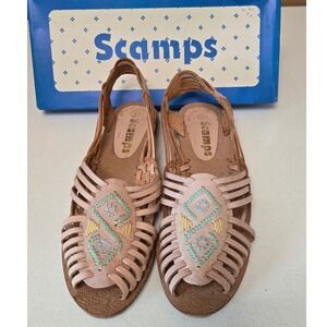 Scamps Vintage Blush Pink Leather Woven Huarache Sandals Embroidered Size 8 boho